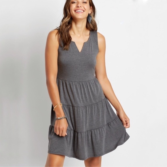 Maurices Plus Sz 0X Solid Tiered Babydoll Dress - Picture 2 of 9